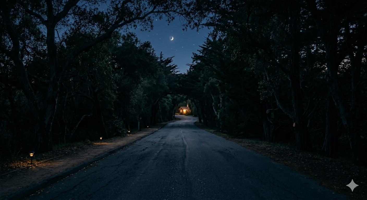 Quiet road that symbolizes reflection and repeated choices