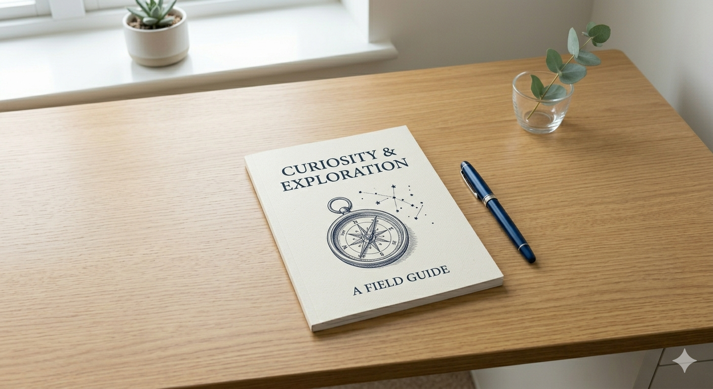 Clean desk with reading material and soft lighting